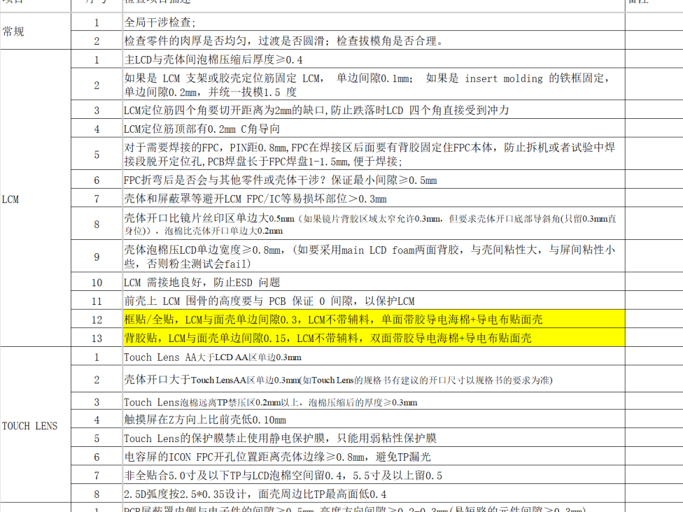 手机结构设计评审标准